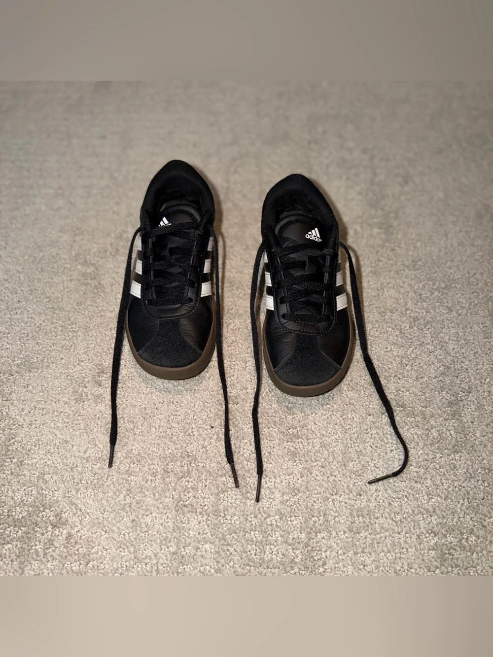 Adidas VL Court 3.0 Kids Black White Gum Sole Sneakers Size 13